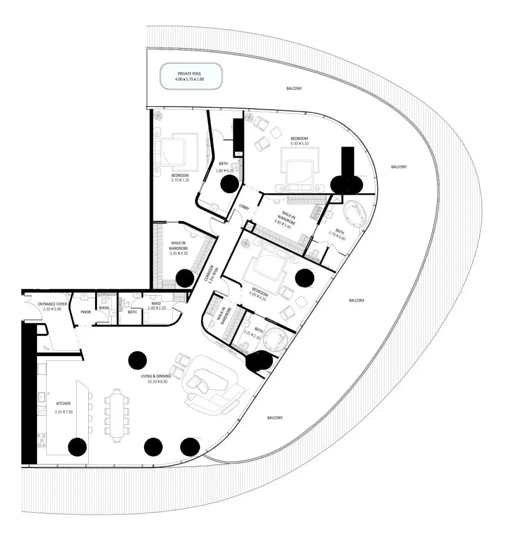 3 Bedrooms in Bugatti Residences