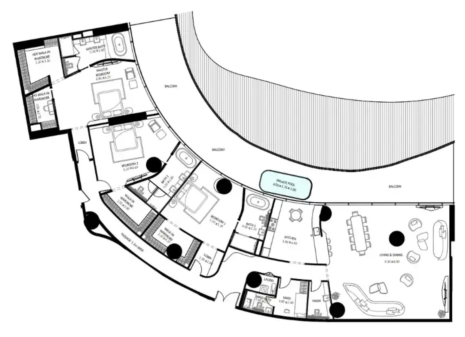3 Bedrooms in Bugatti Residences