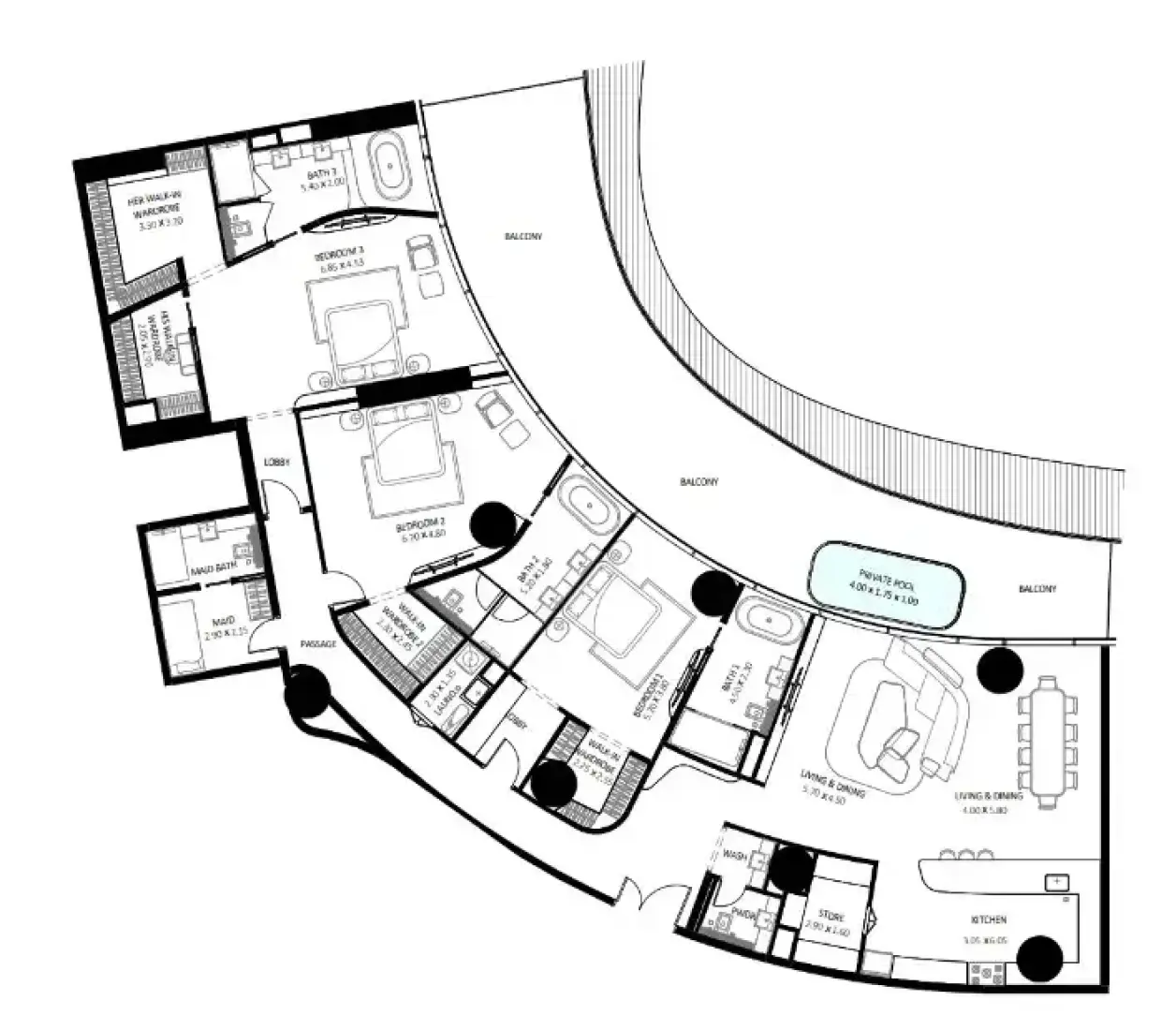 3 Bedrooms in Bugatti Residences