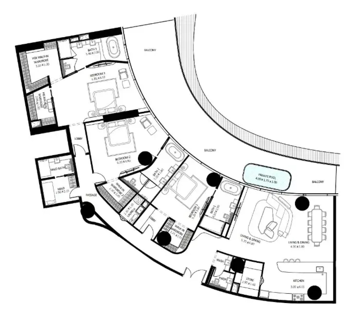 3 Bedrooms in Bugatti Residences