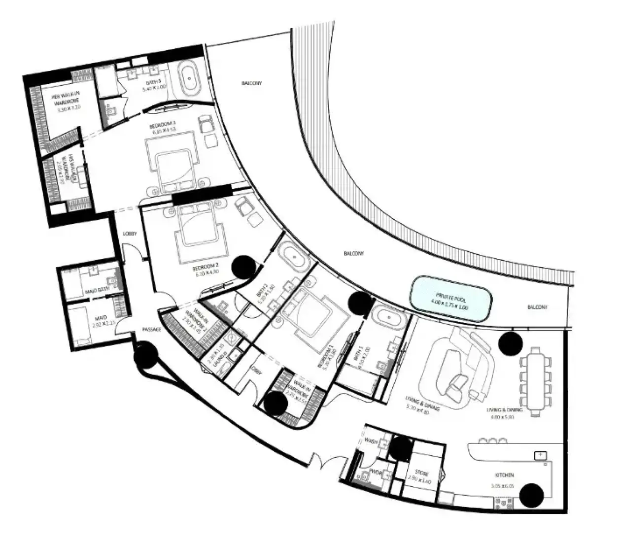 3 Bedrooms in Bugatti Residences