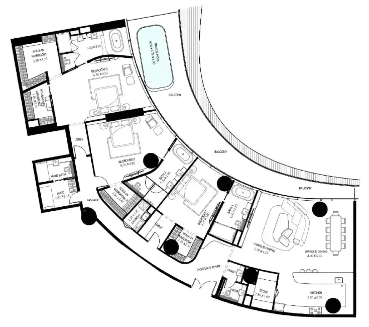 3 Bedrooms in Bugatti Residences
