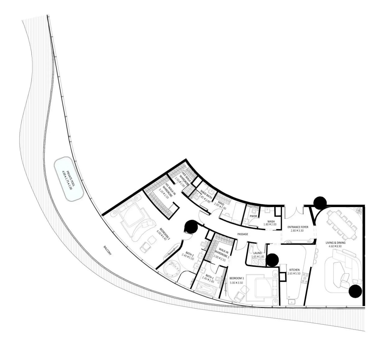 2 Bedrooms in Bugatti Residences