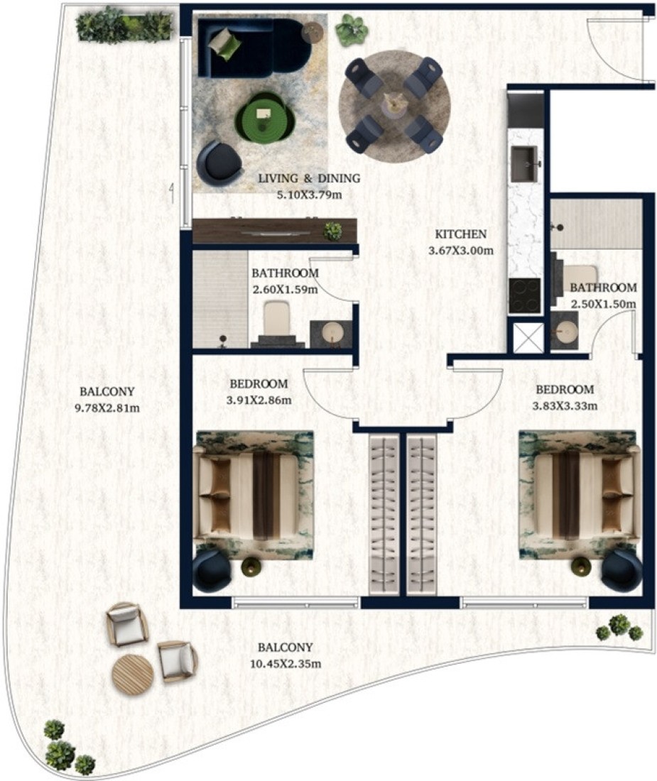 2 Bedrooms in Jacob and Co Residences by Mantra