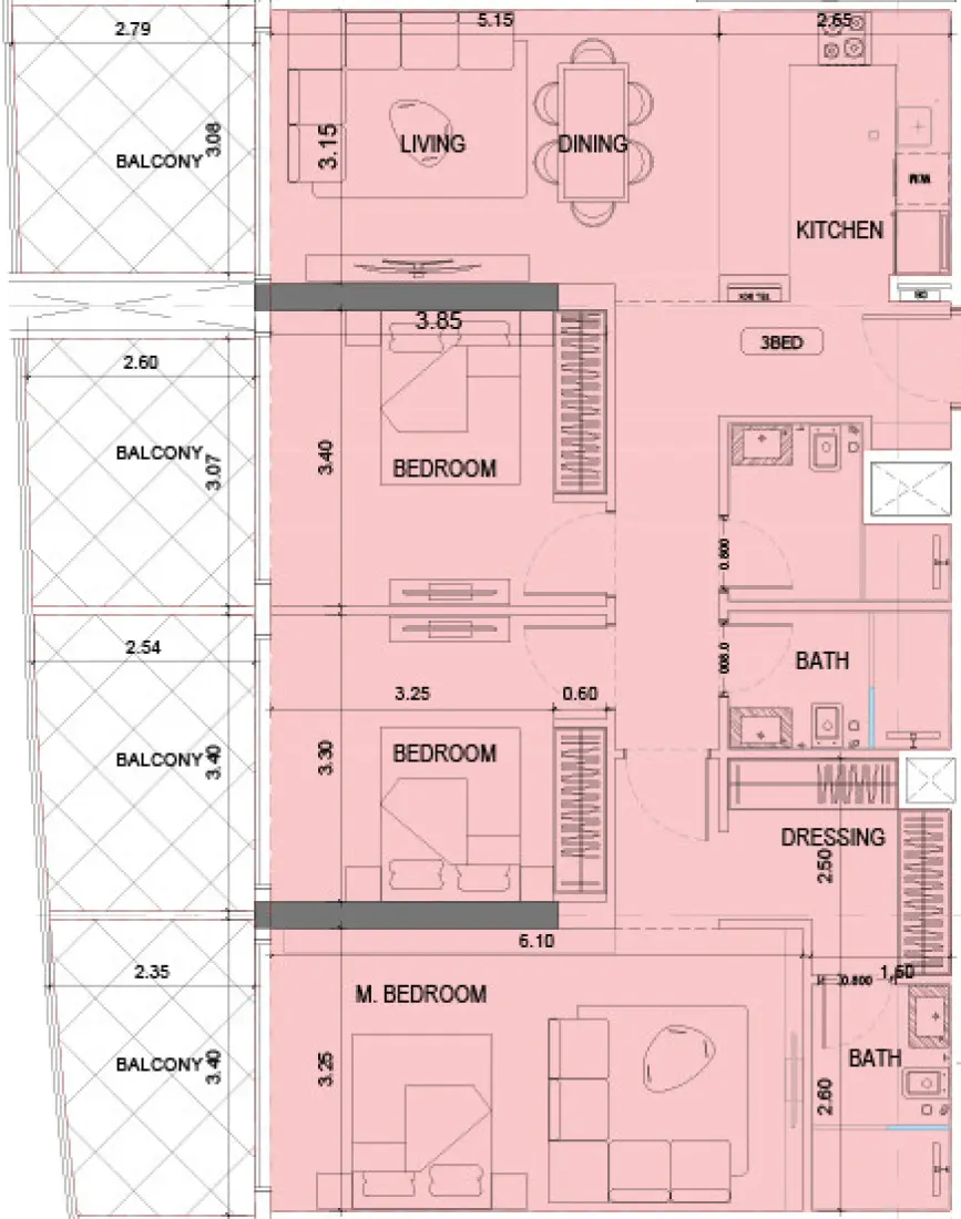 3 Bedrooms in Project Maybach