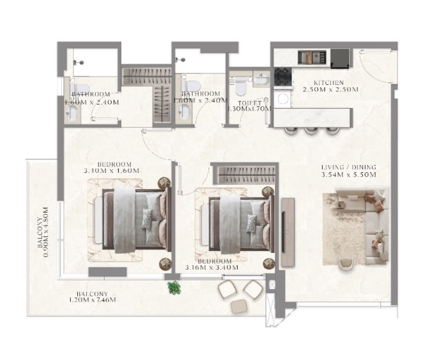 2 Bedrooms in AUM 99 Residences