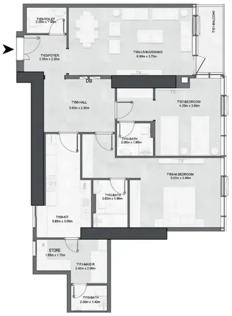 2 Bedrooms in Joud Tower