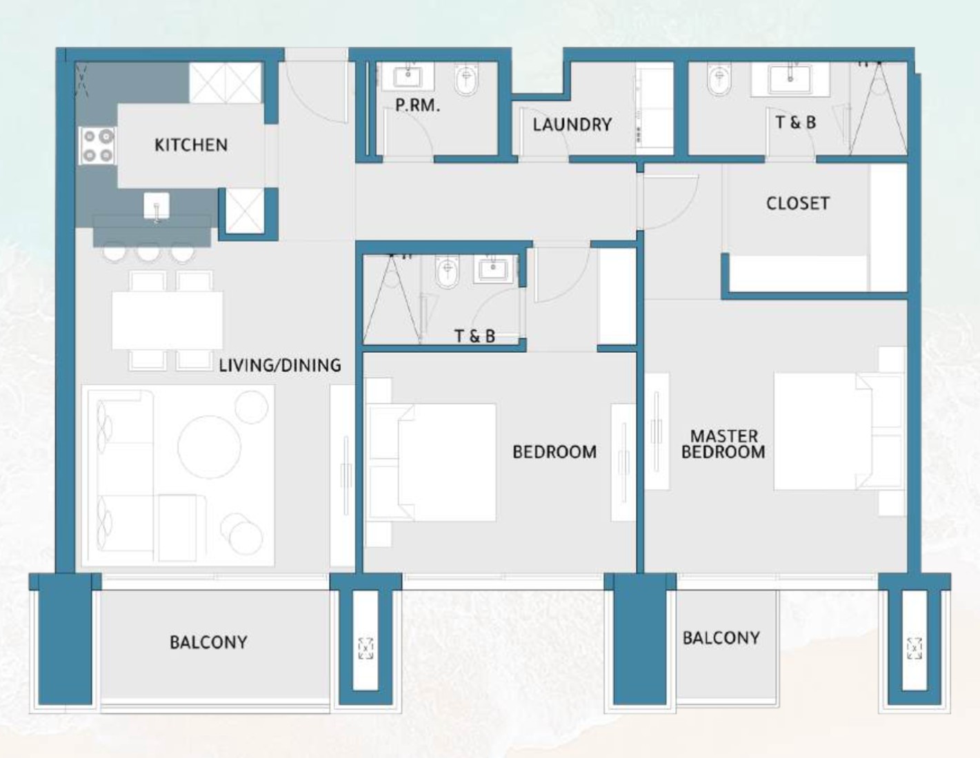 2 Bedrooms in Mawjan Residence