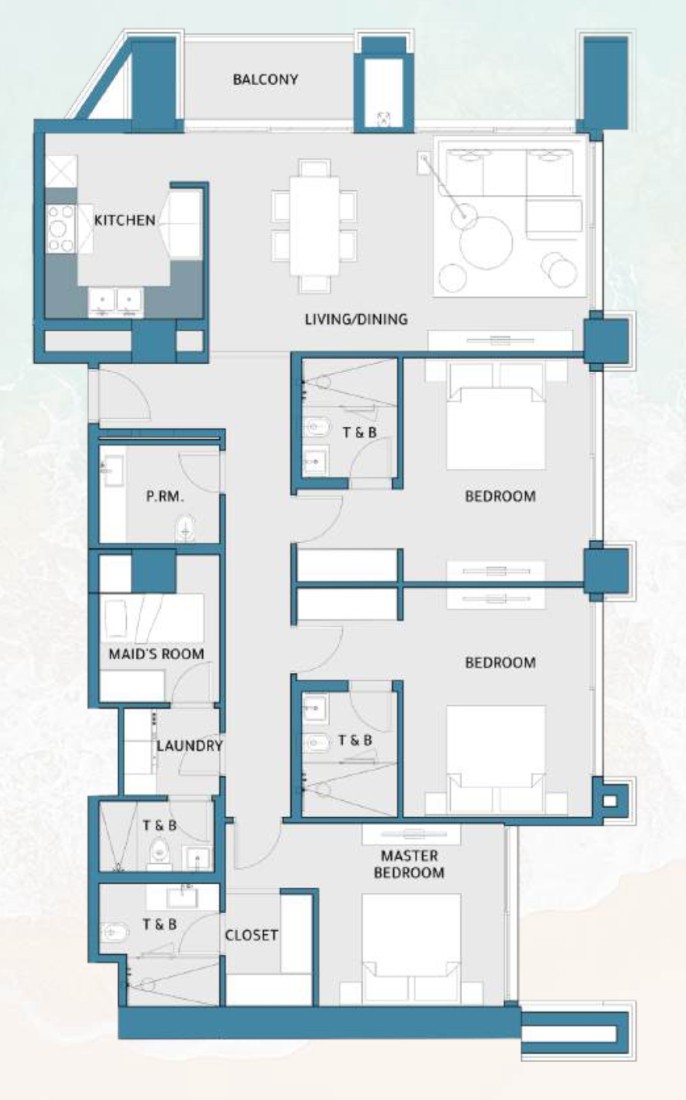2 Bedrooms in Mawjan Residence