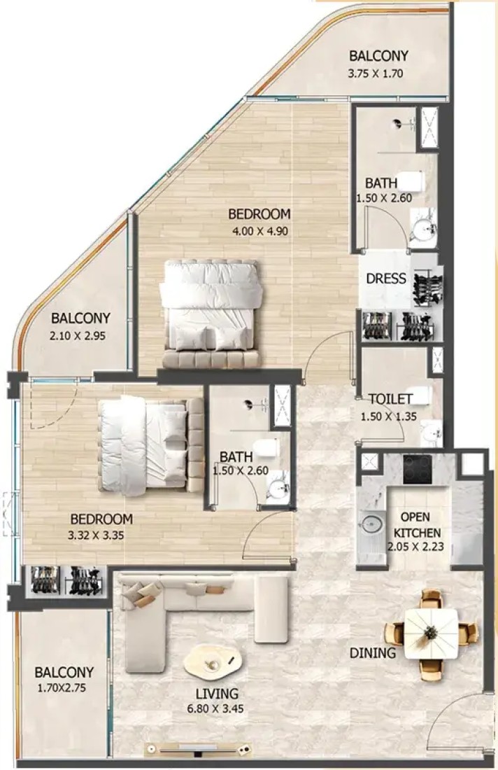 2 Bedrooms in Crystal Tower by VHS