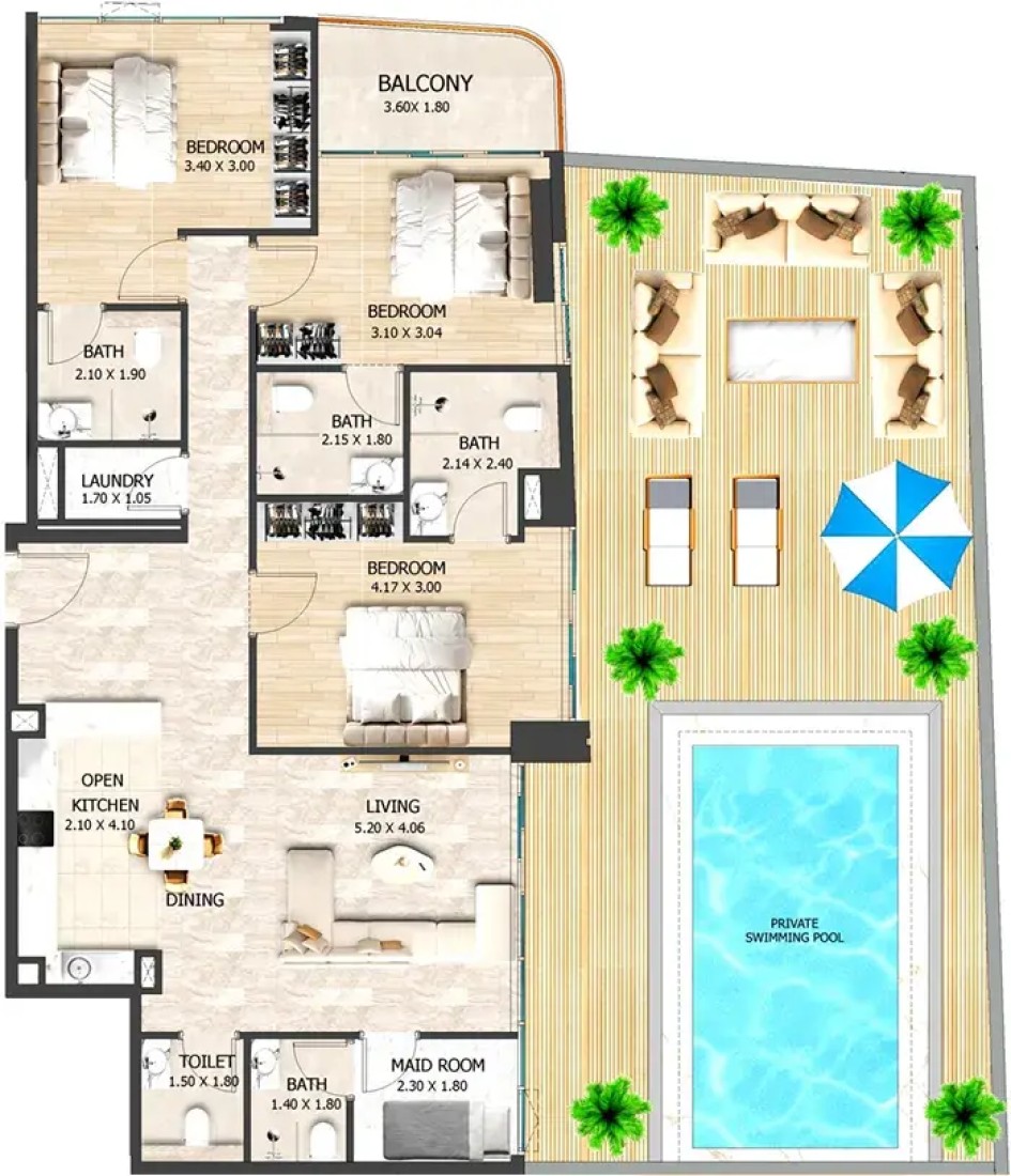 3 Bedrooms in Crystal Tower by VHS