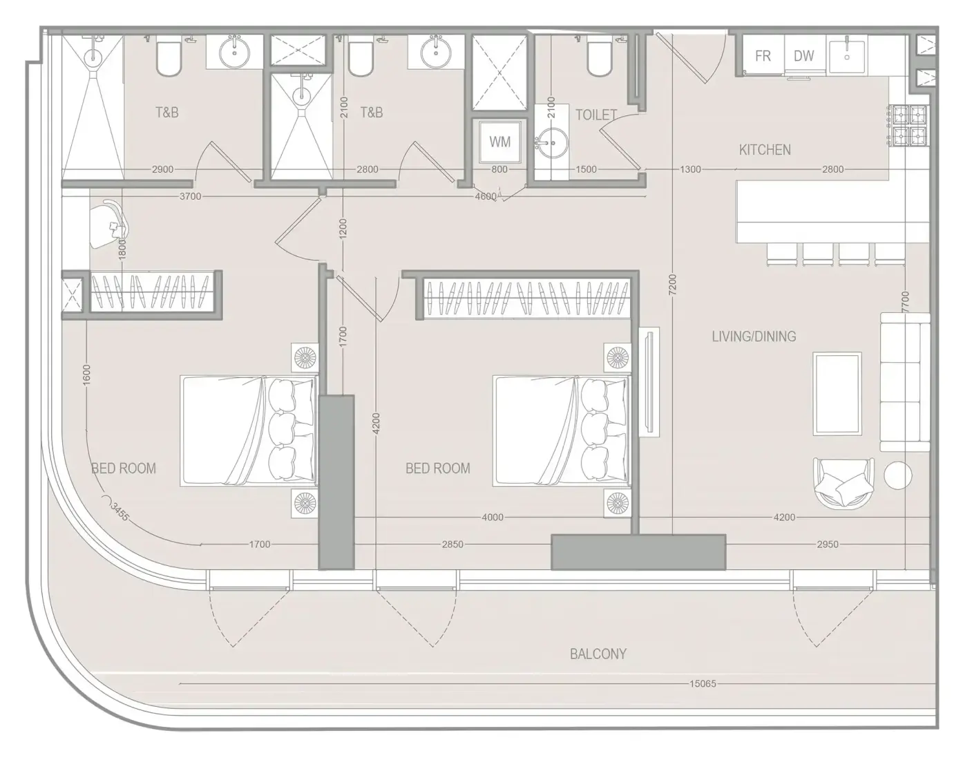 2 Bedrooms in A1LA Residence