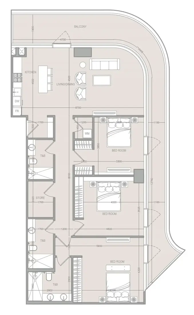 3 Bedrooms in A1LA Residence