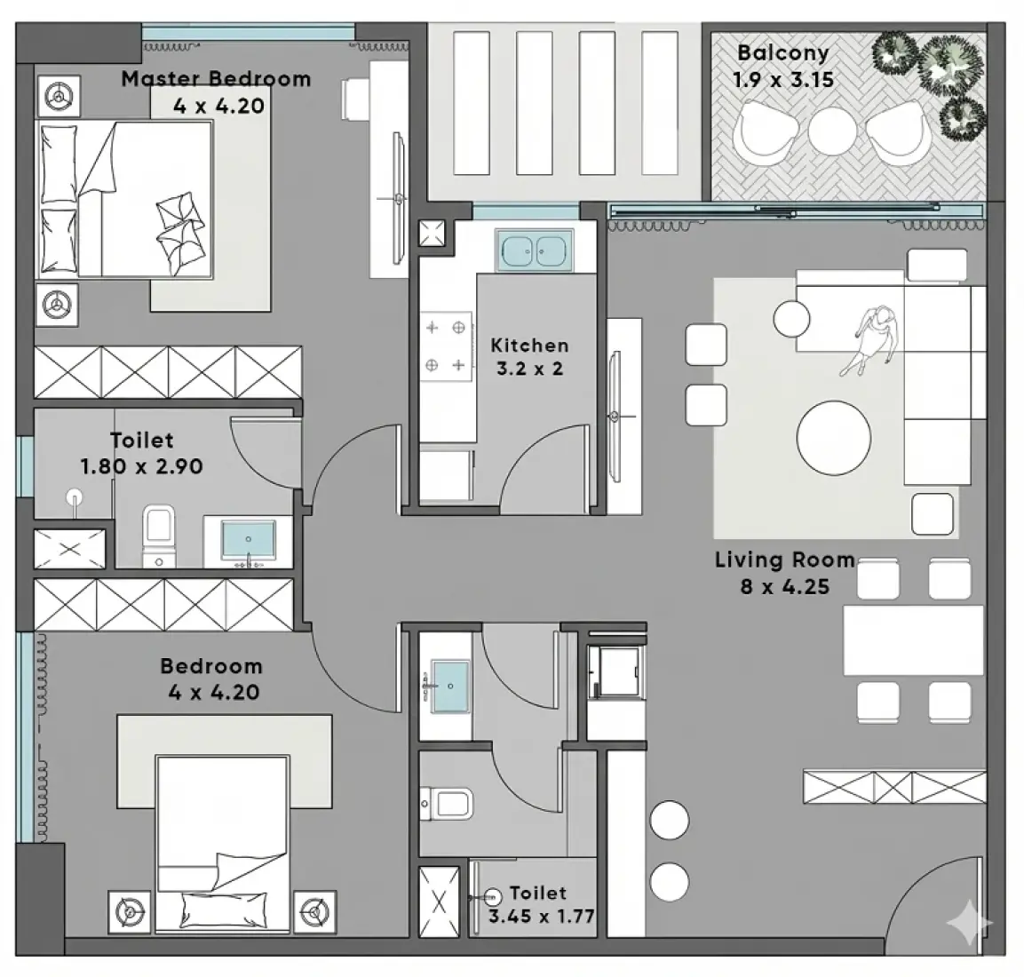 2 Bedrooms in Dream Life Residence