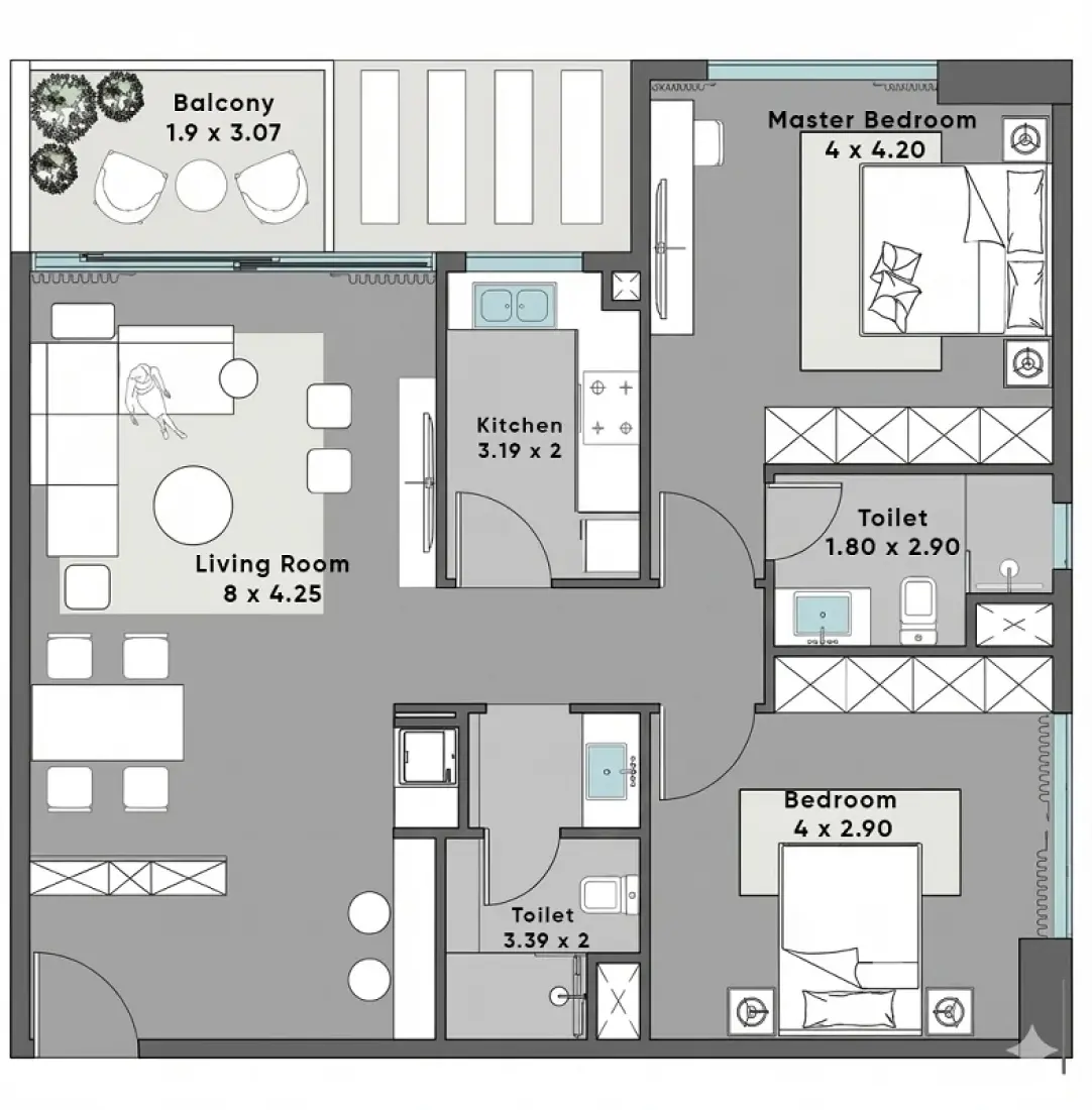 2 Bedrooms in Dream Life Residence