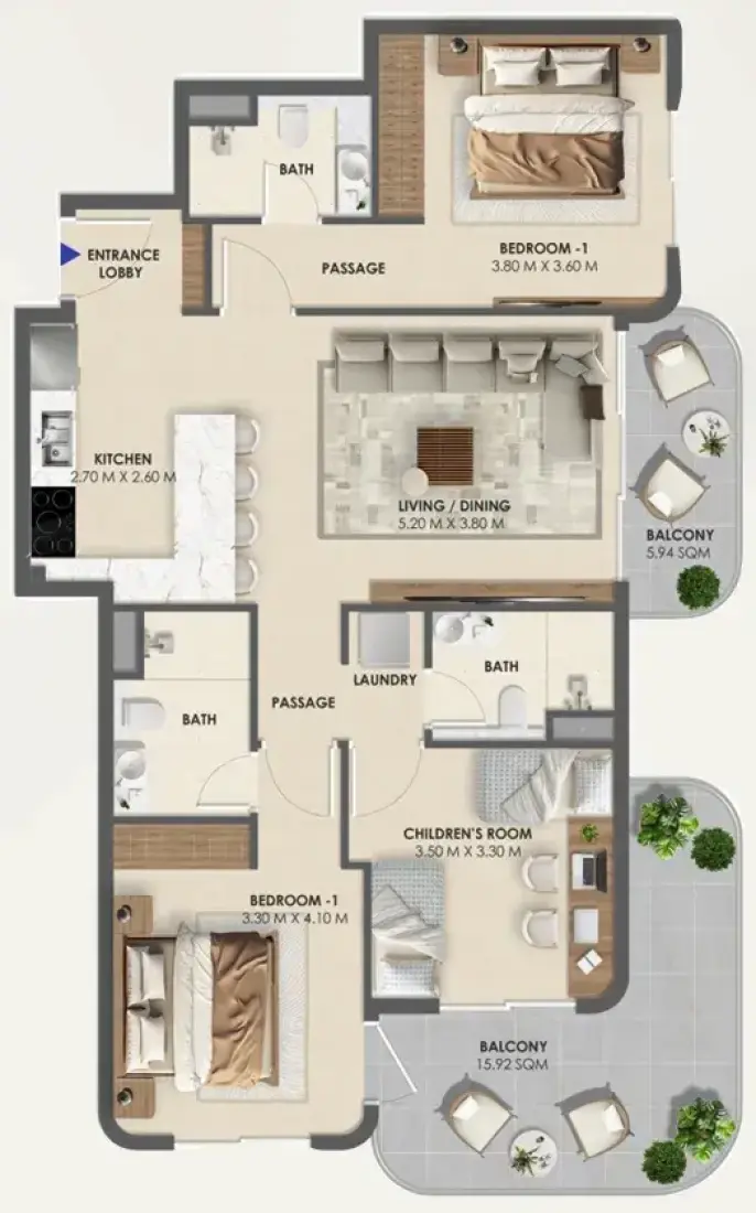 3 Bedrooms in Vivida Residences