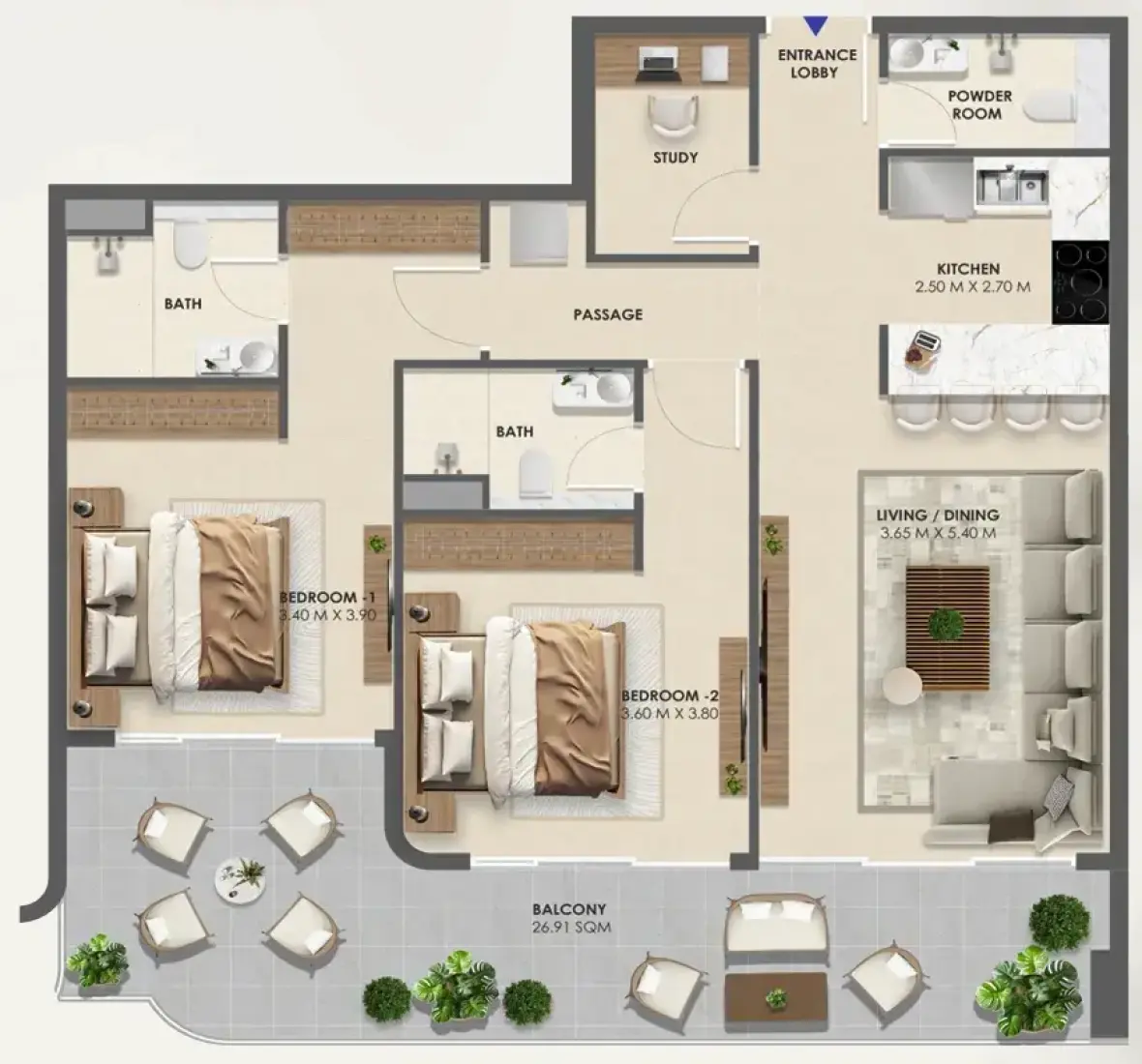 2.5 Bedrooms in Vivida Residences