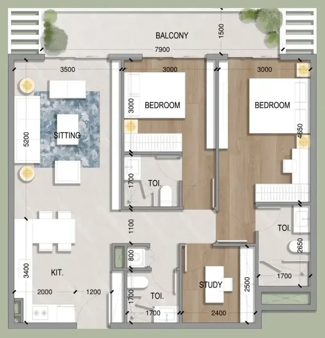 2 Bedrooms in Oasis Residences
