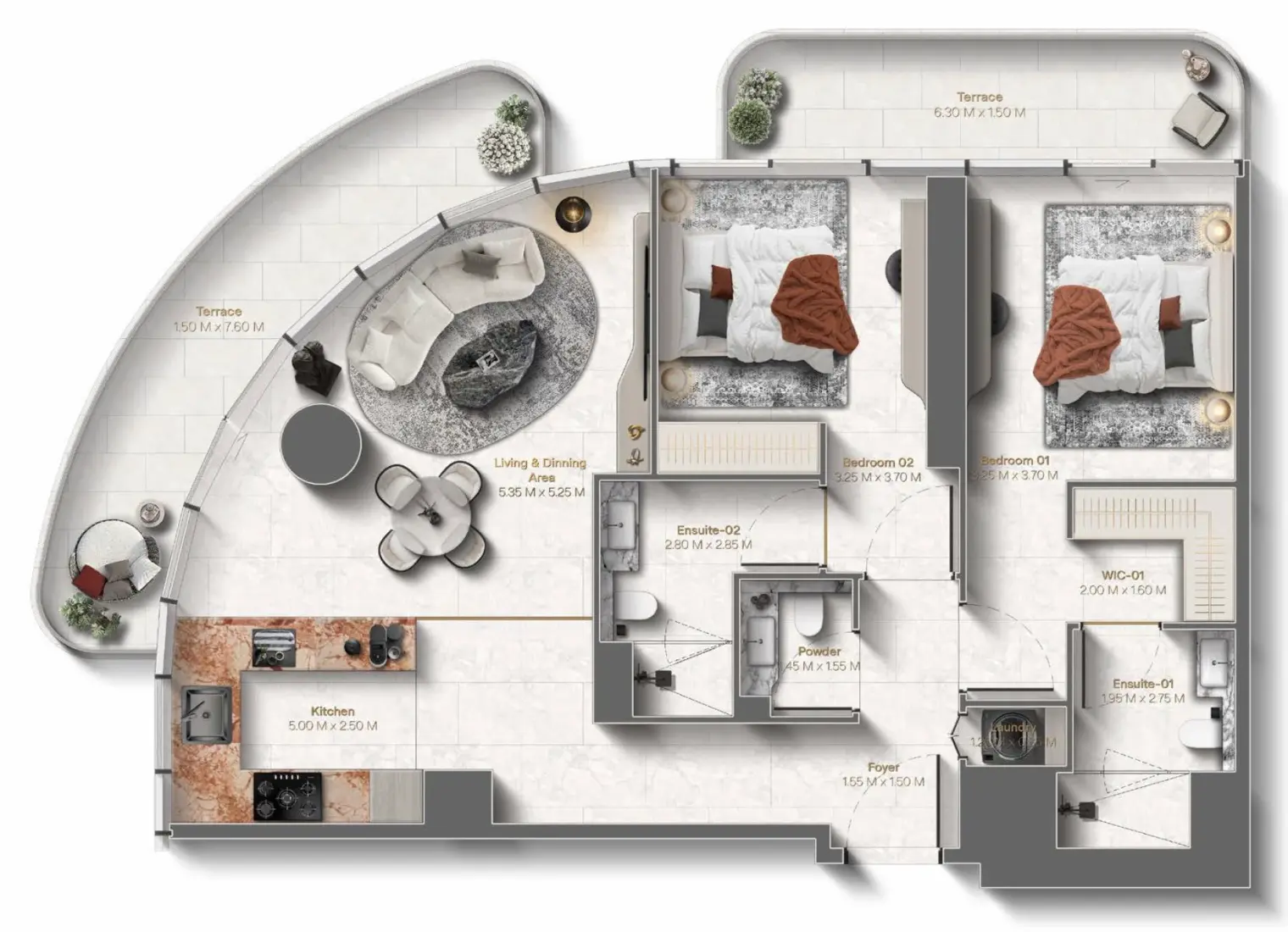 2 Bedrooms in Le Château