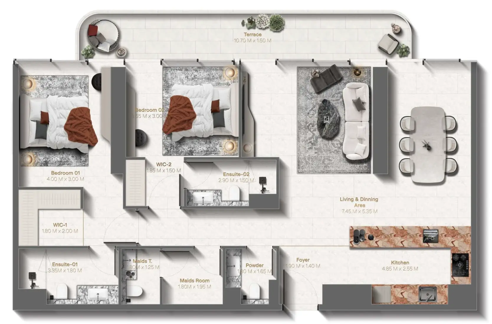 2 Bedrooms in Le Château