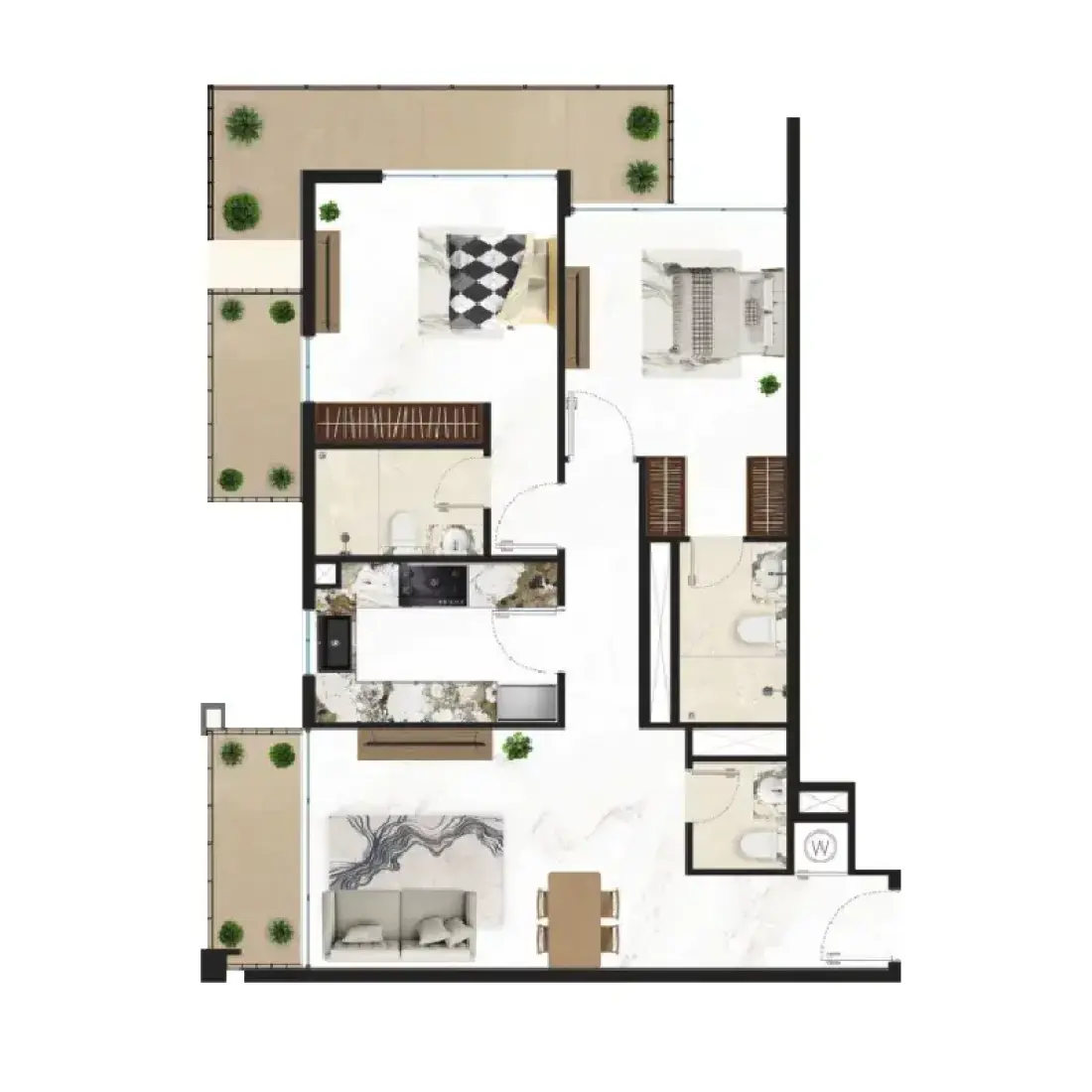 2 Bedrooms in Courtyard One