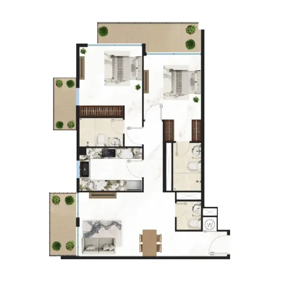2 Bedrooms in Courtyard One