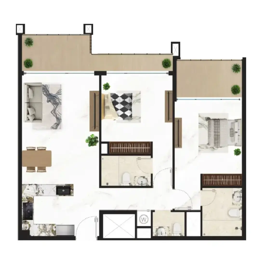 2 Bedrooms in Courtyard One