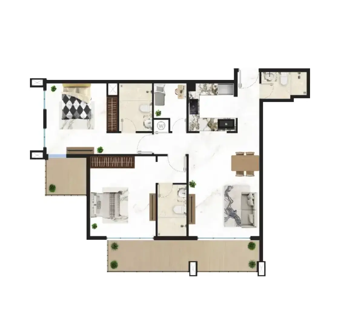 2.5 Bedrooms in Courtyard One