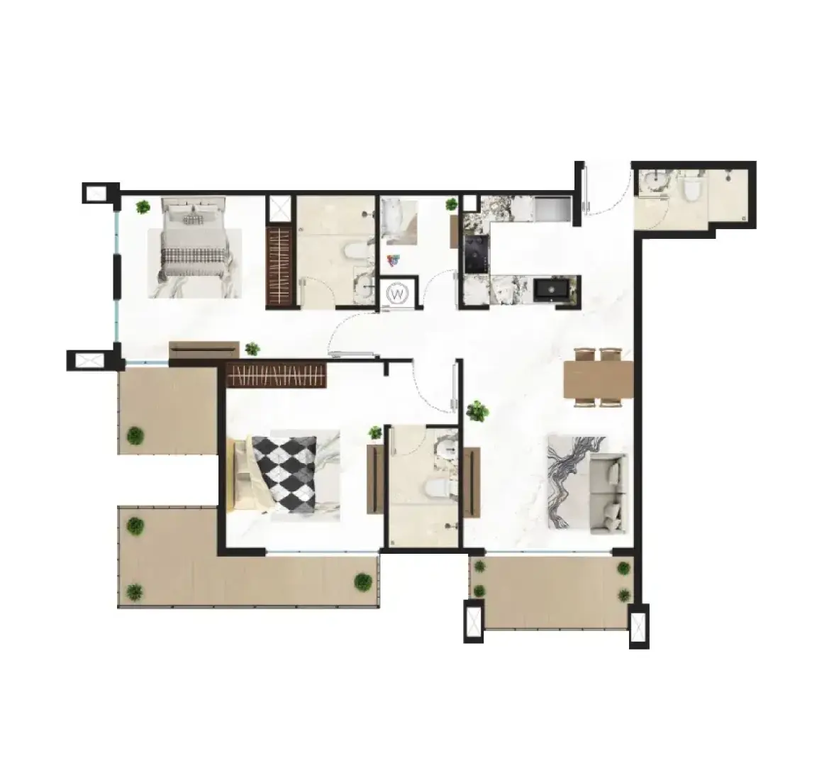 2.5 Bedrooms in Courtyard One