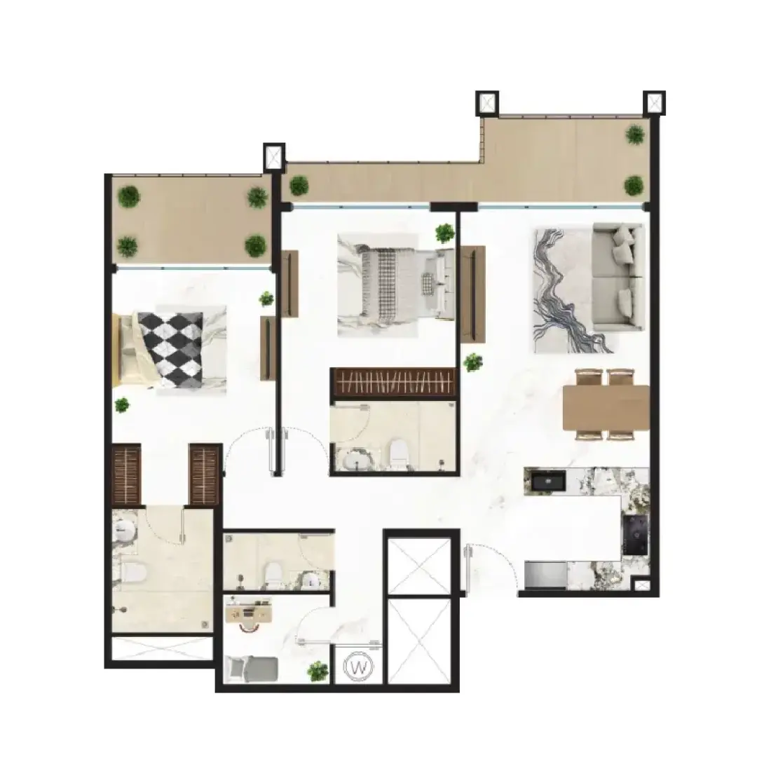 2.5 Bedrooms in Courtyard One