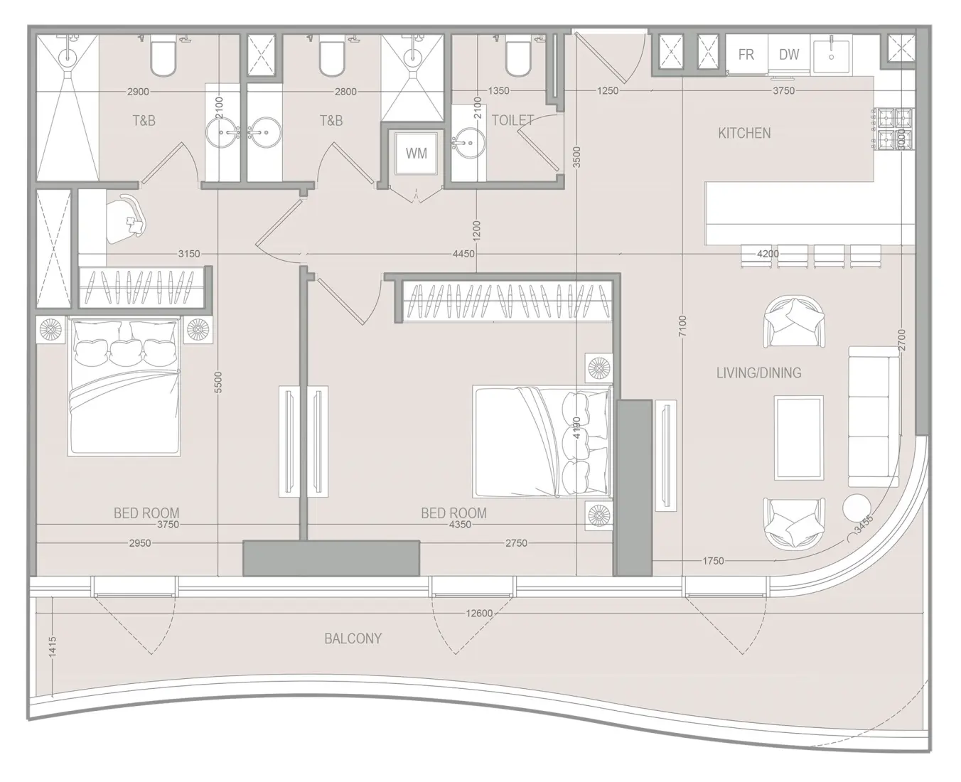 2 Bedrooms in A1LA Residence