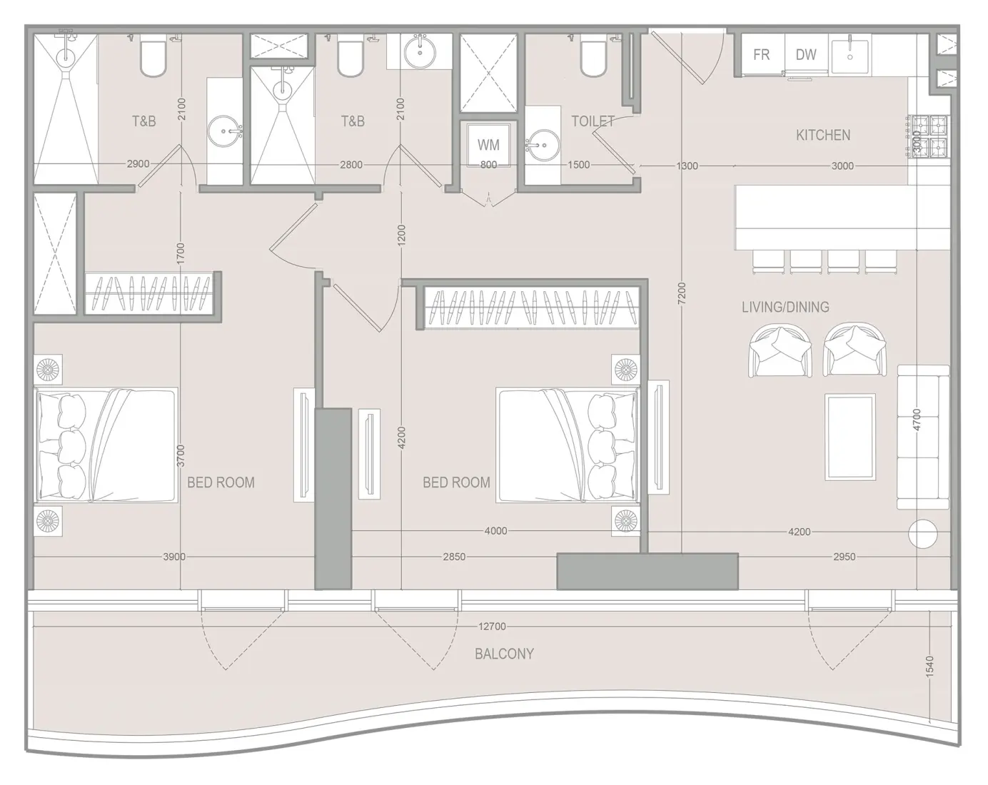 2 Bedrooms in A1LA Residence