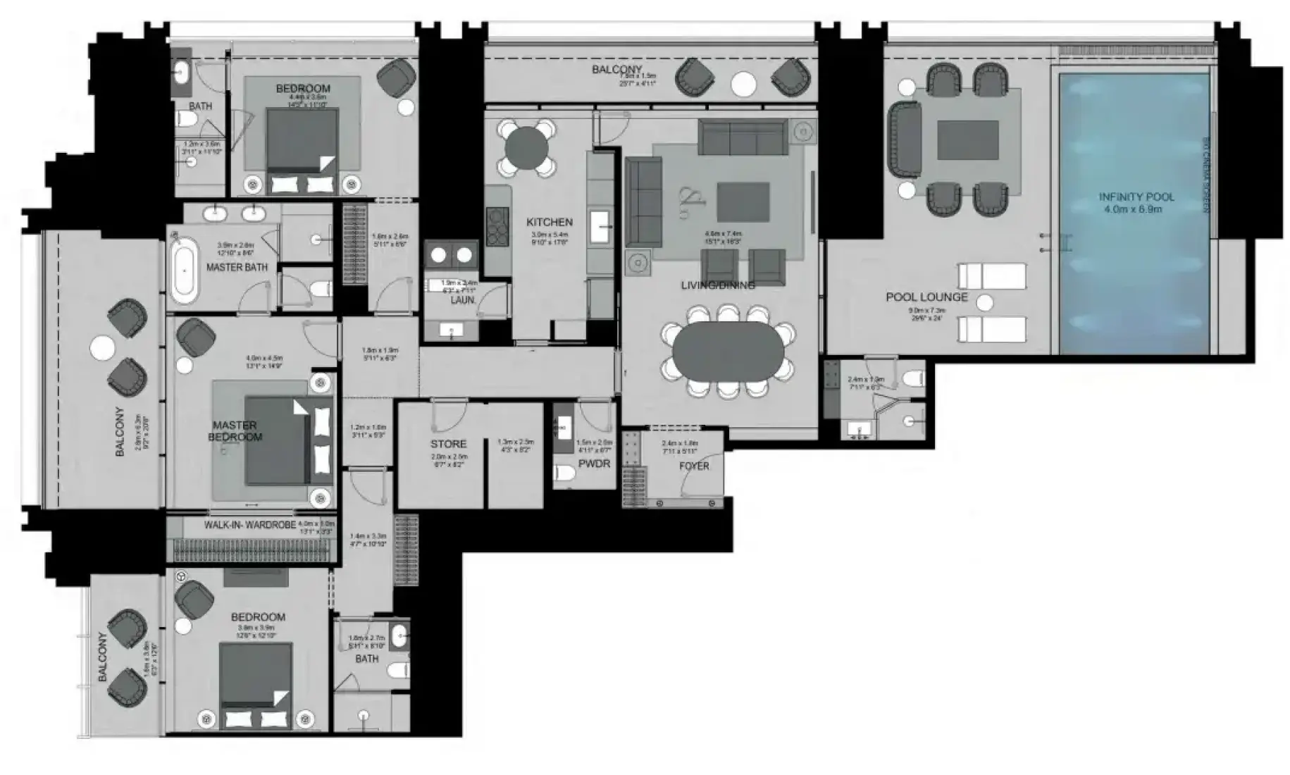 3 Bedrooms in Burj Jacob and Co Residences
