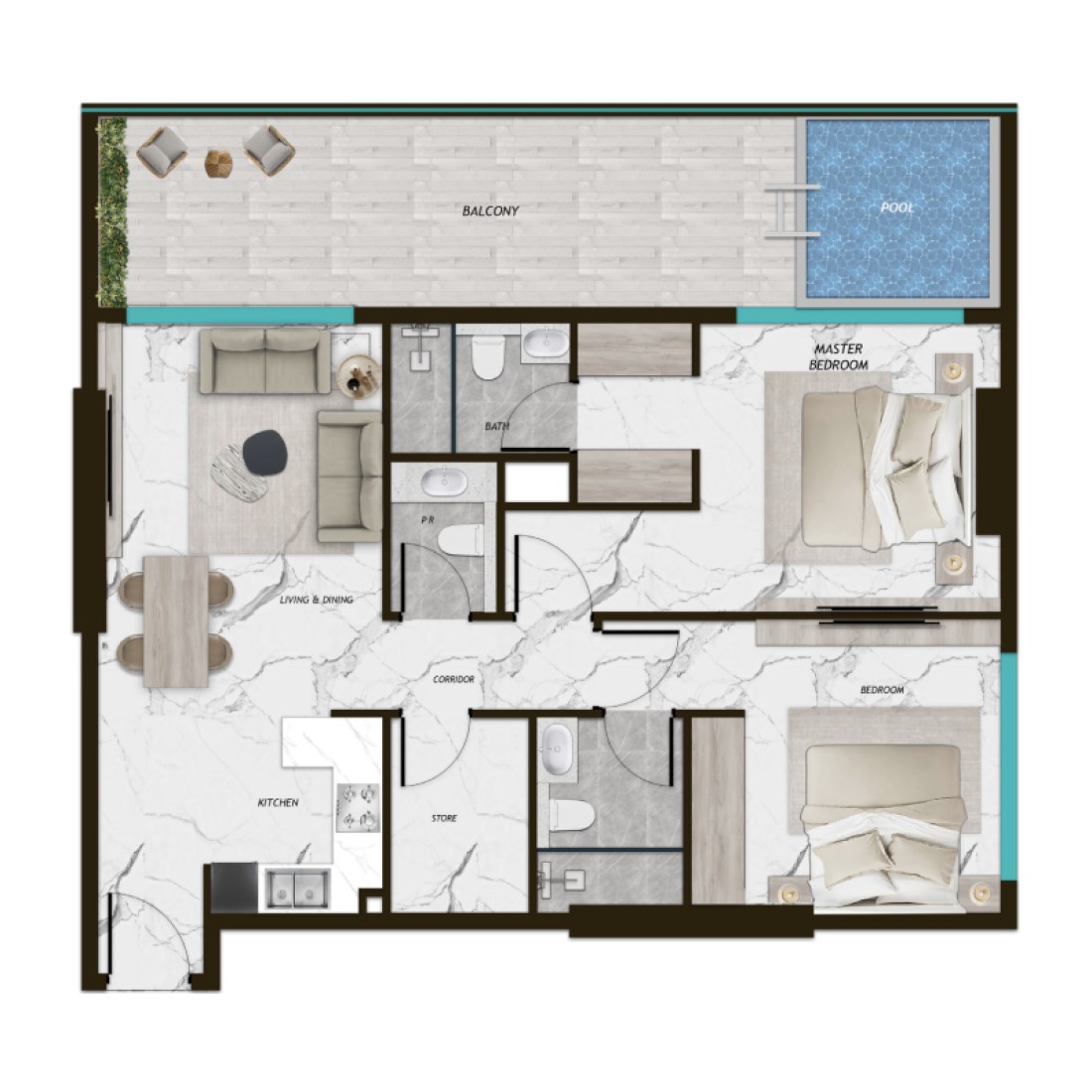 2 Bedrooms in Samana Parkville