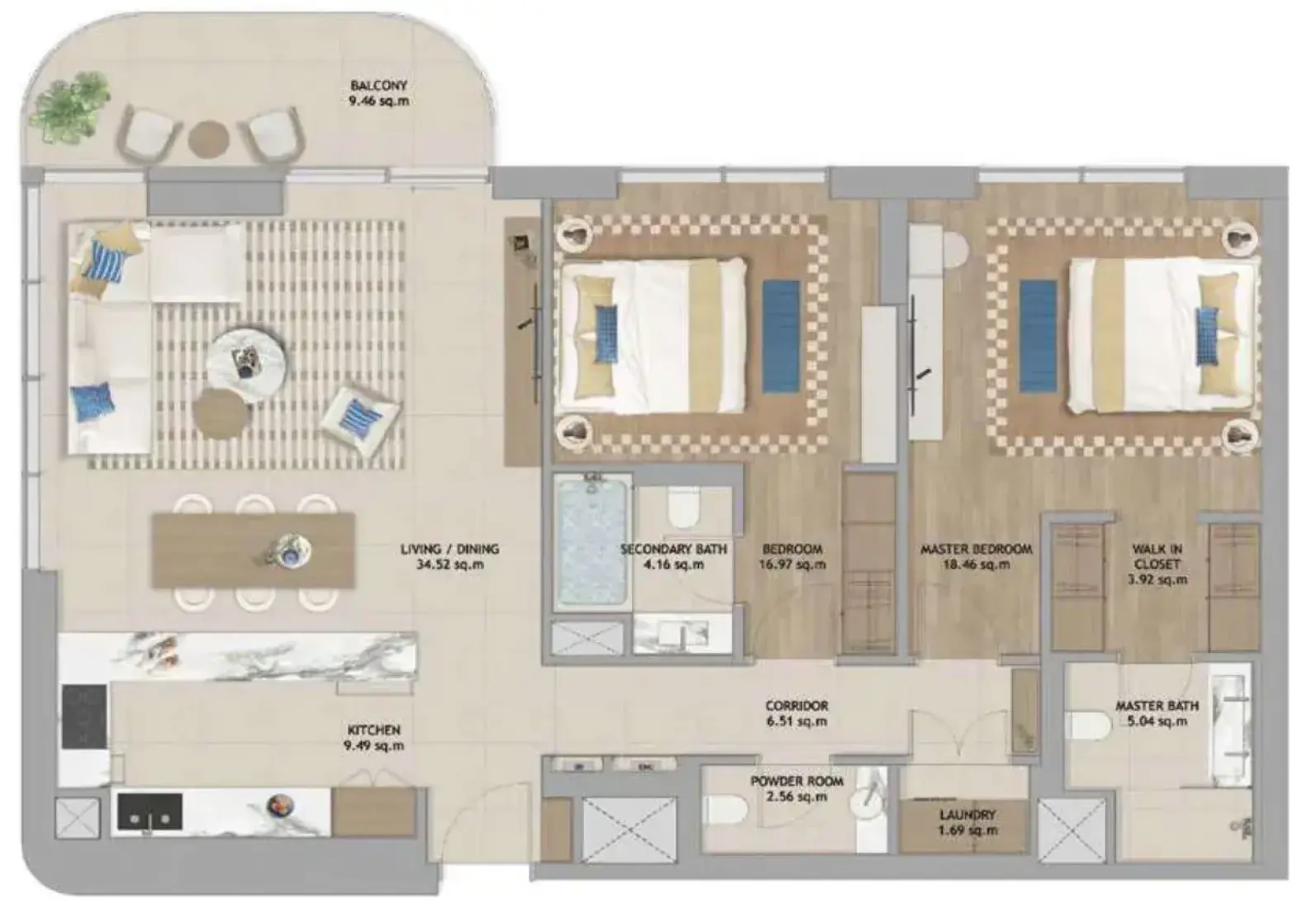 2 Bedrooms in The Beach House Fahid