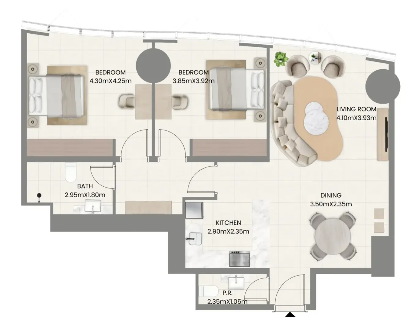 2 Bedrooms in Leaf Tower
