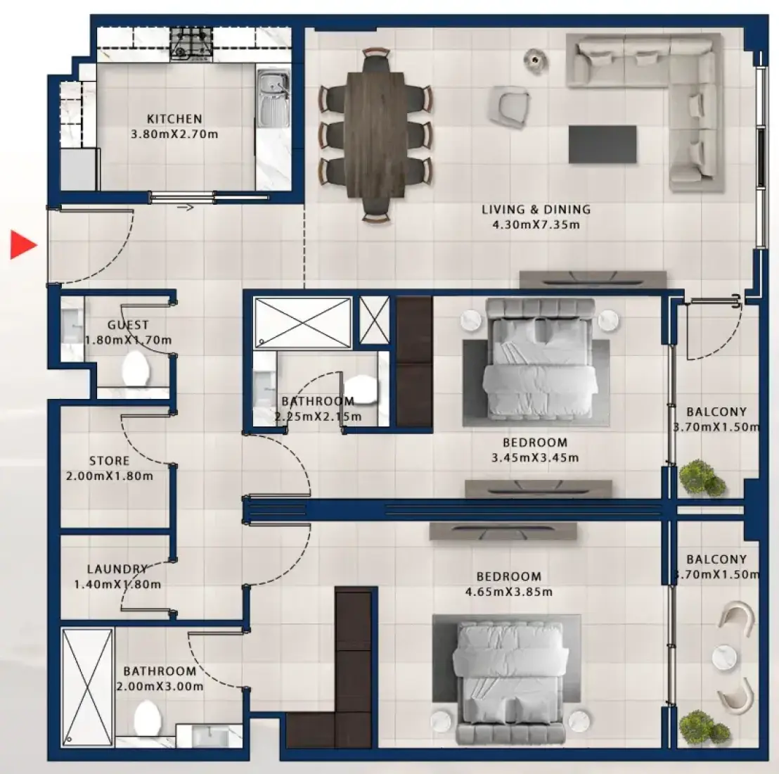 2 Bedrooms in Asayel Apartments at MJL