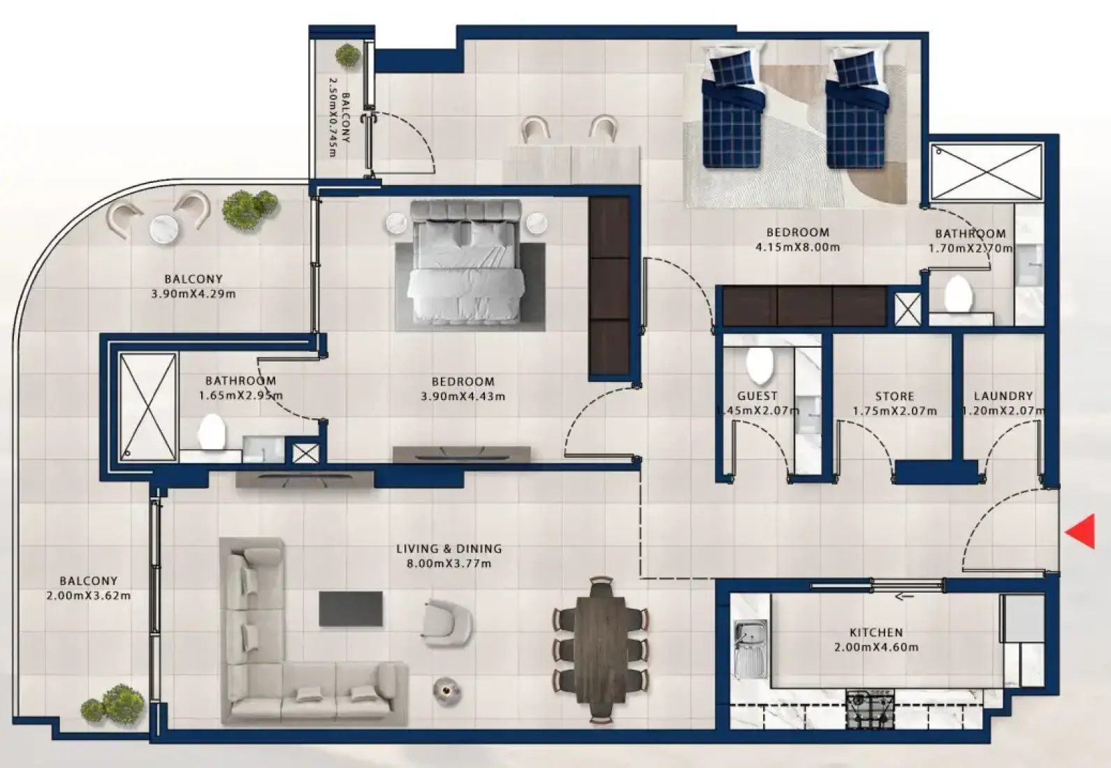 2 Bedrooms in Asayel Apartments at MJL