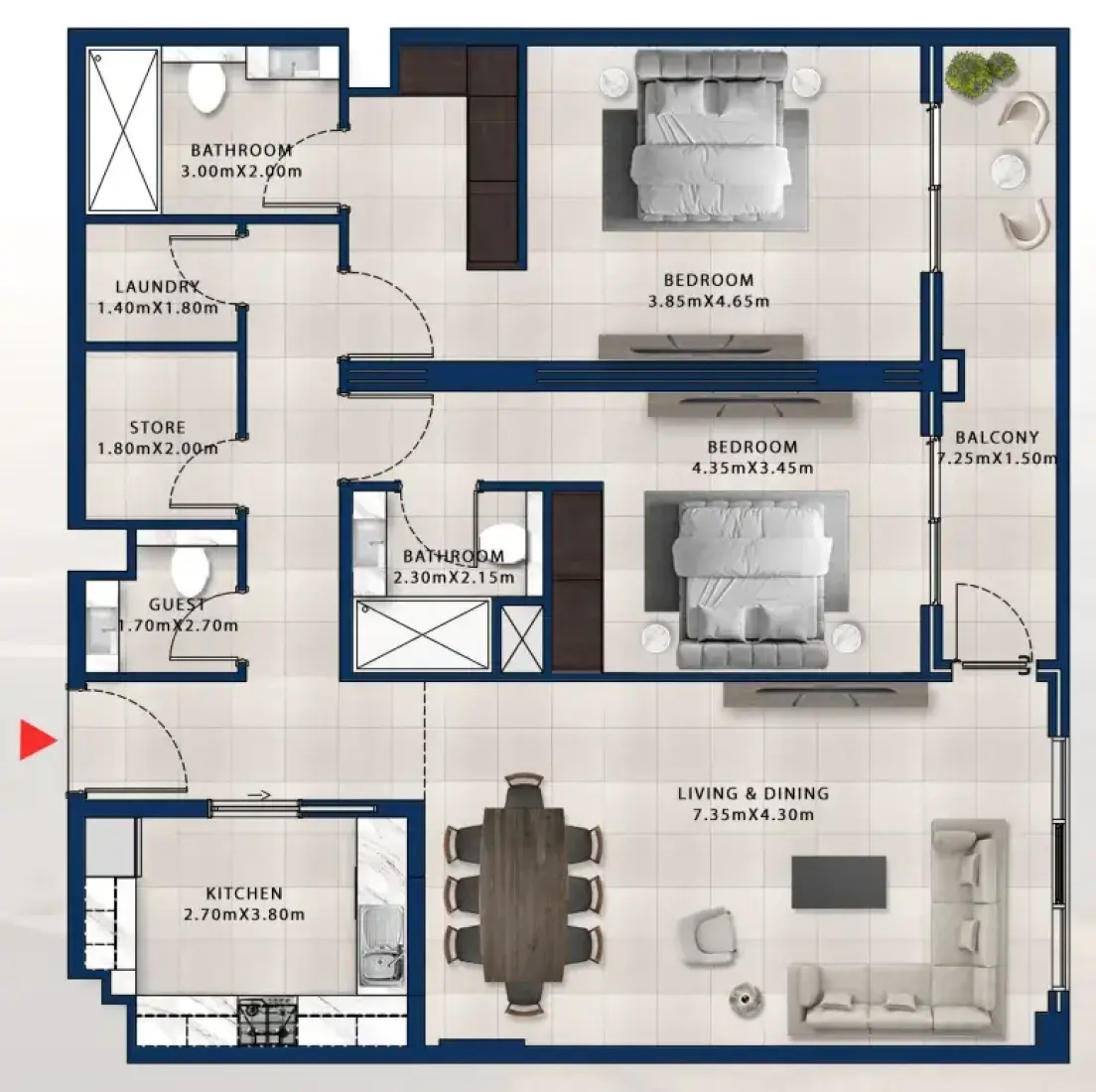 2 Bedrooms in Asayel Apartments at MJL