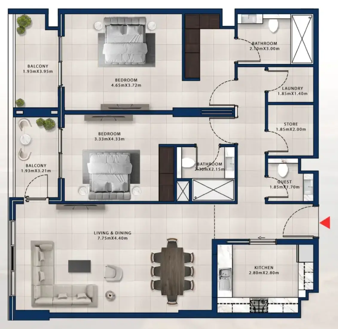 2 Bedrooms in Asayel Apartments at MJL