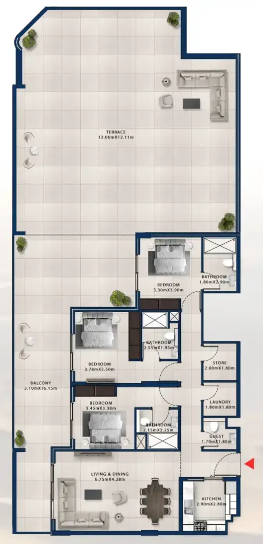 3 Bedrooms in Asayel Apartments at MJL