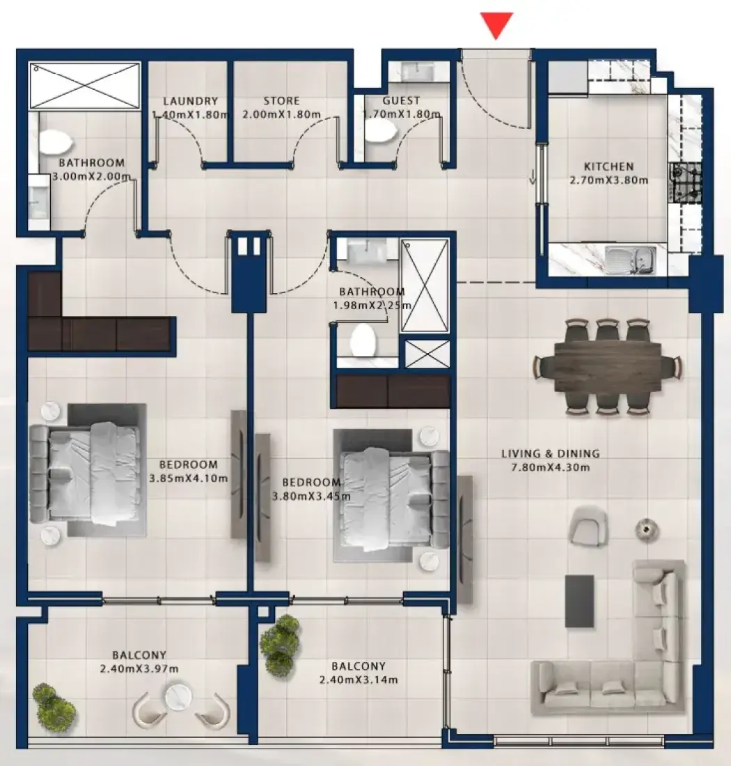 2 Bedrooms in Asayel Apartments at MJL