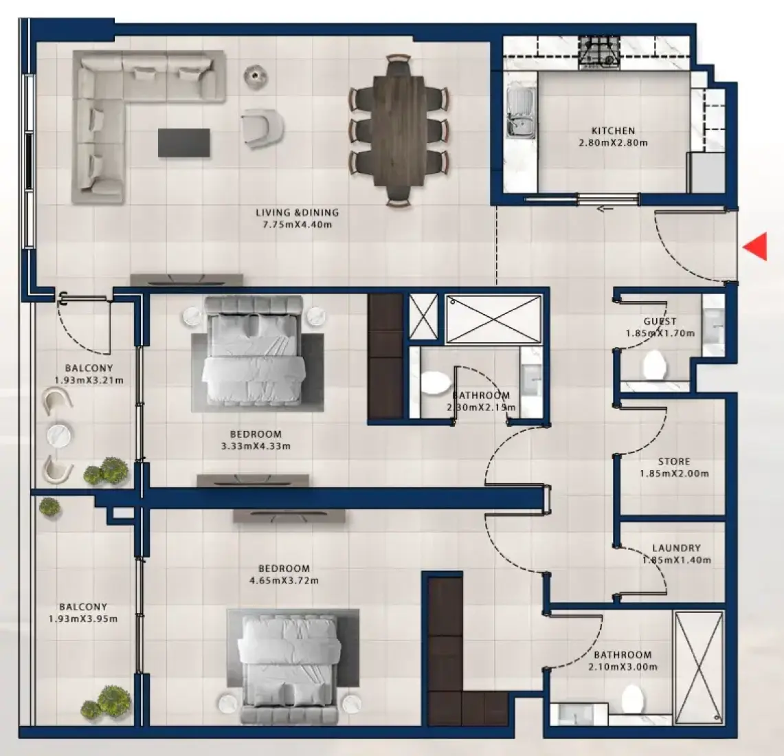 2 Bedrooms in Asayel Apartments at MJL