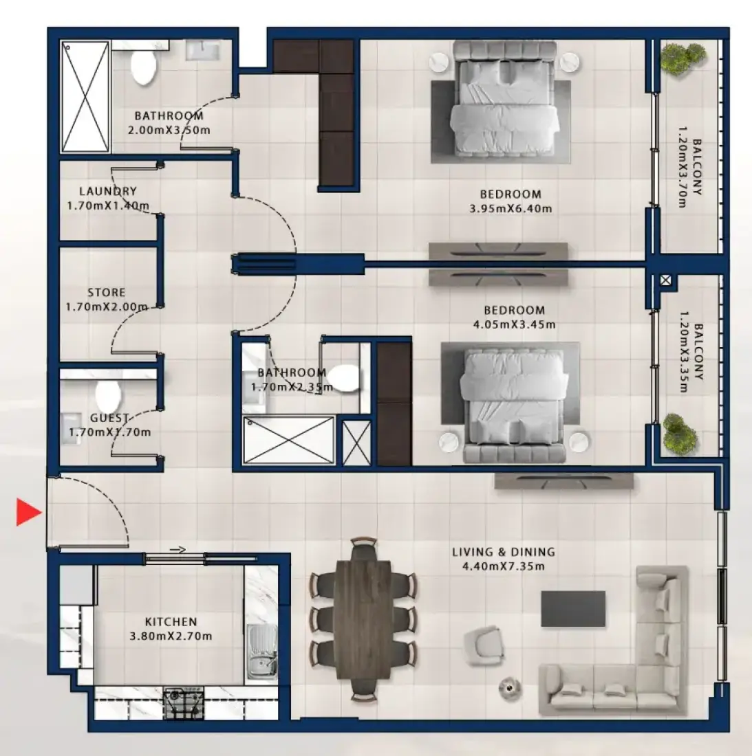 2 Bedrooms in Asayel Apartments at MJL
