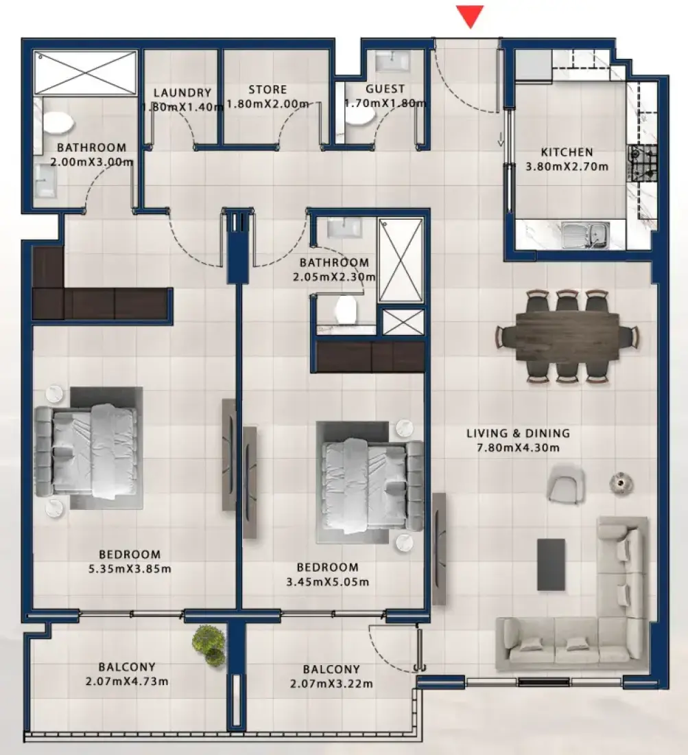 2 Bedrooms in Asayel Apartments at MJL
