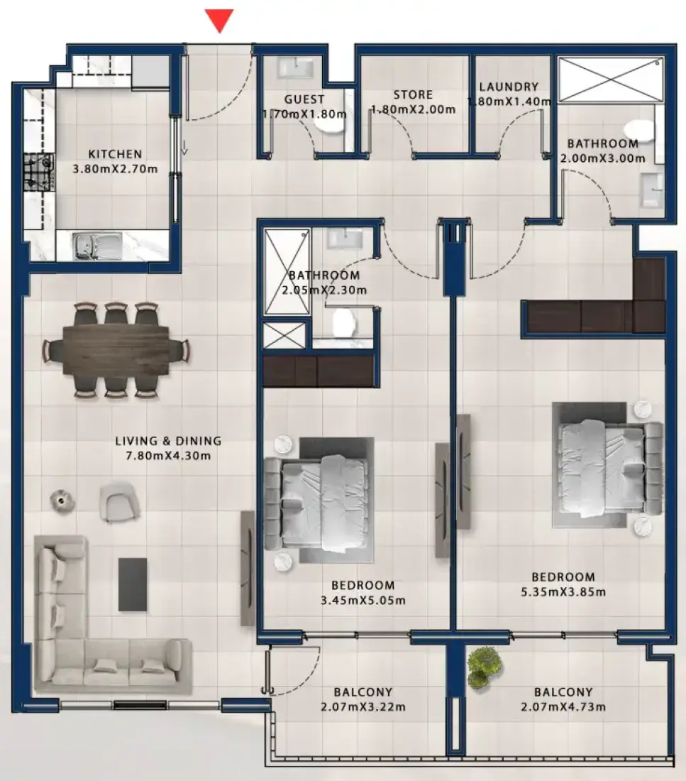 2 Bedrooms in Asayel Apartments at MJL