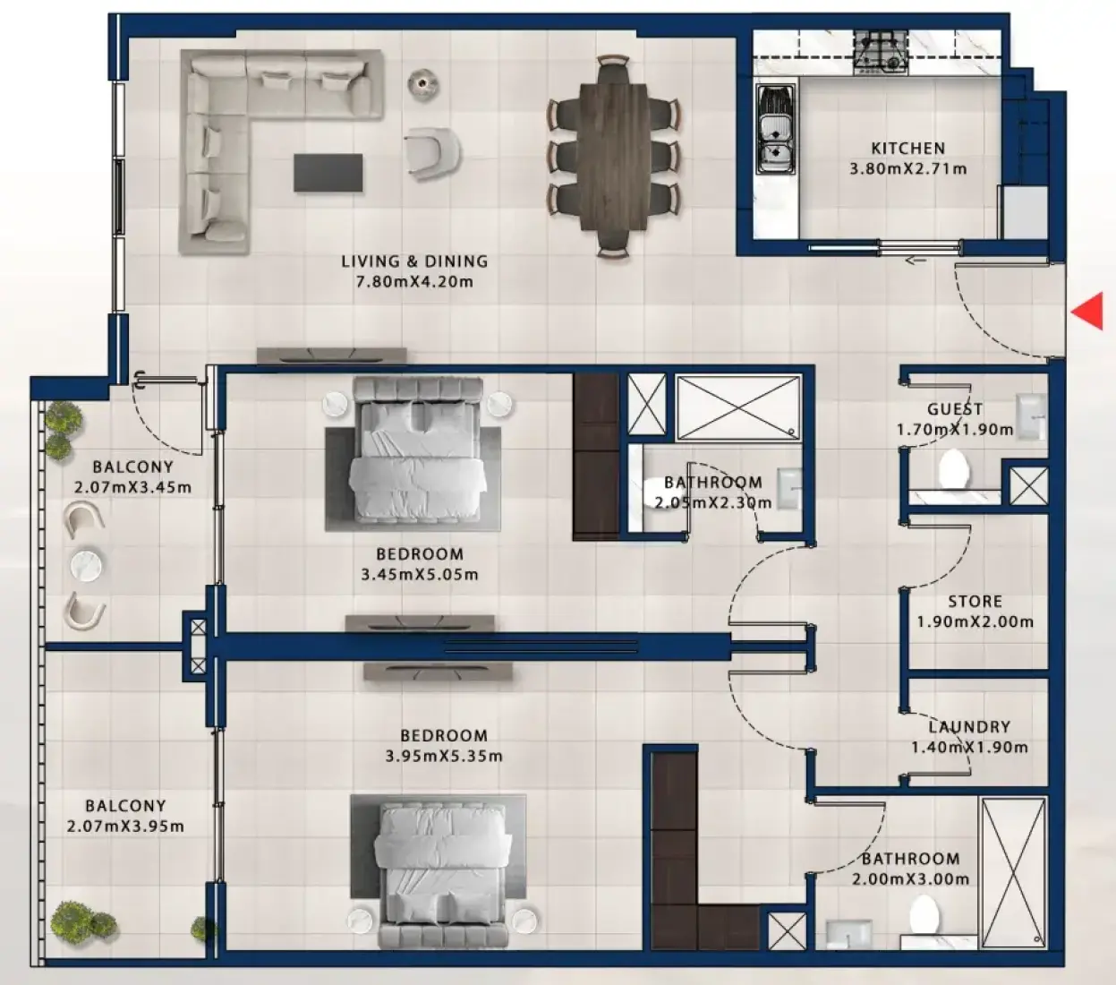 2 Bedrooms in Asayel Apartments at MJL
