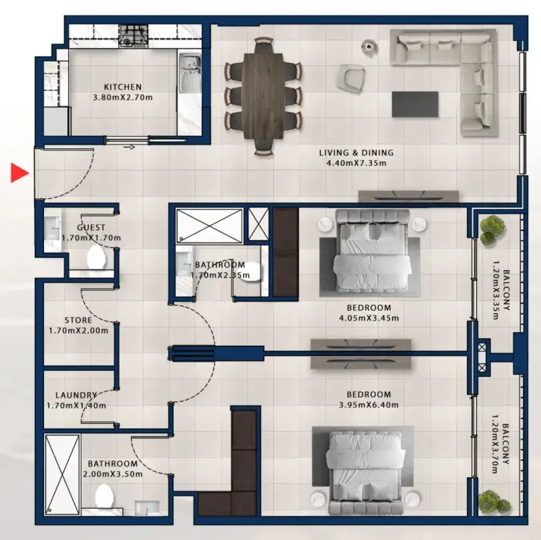 2 Bedrooms in Asayel Apartments at MJL