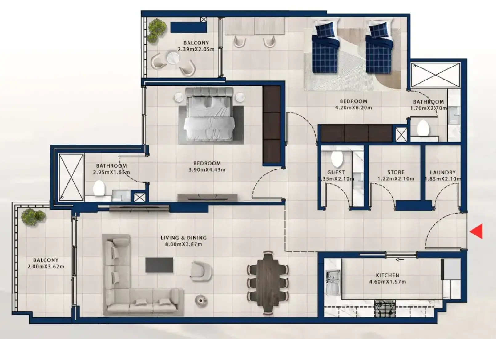 2 Bedrooms in Asayel Apartments at MJL