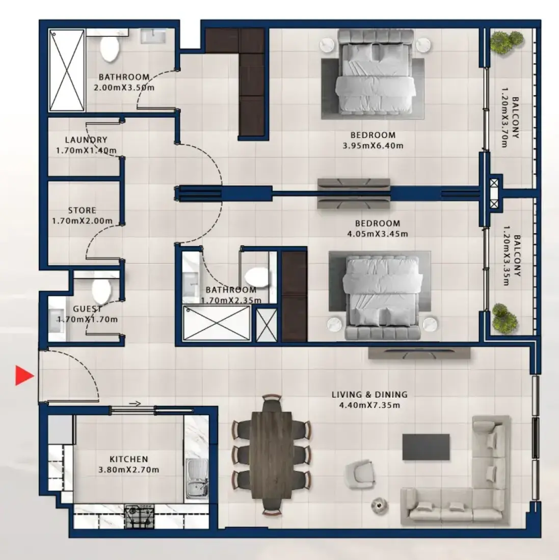 2 Bedrooms in Asayel Apartments at MJL